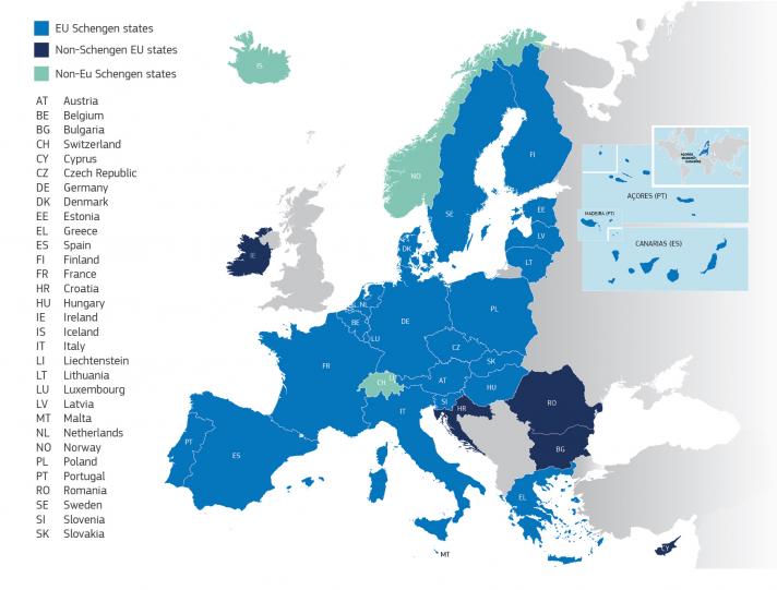 Map of Schengen countries