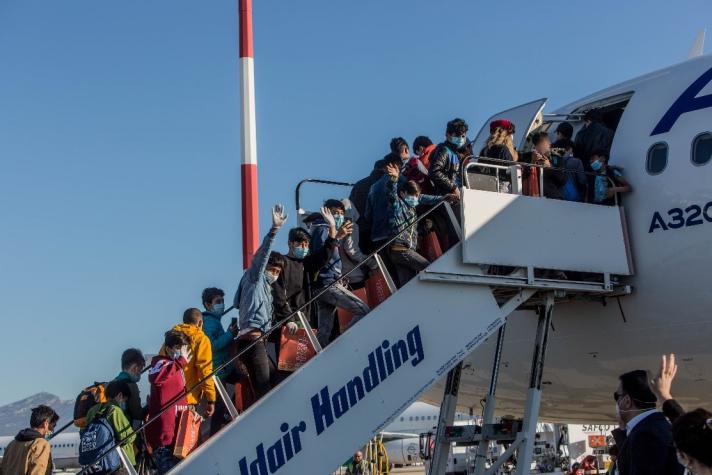 A group of unaccompanied minors awaiting their relocation flight