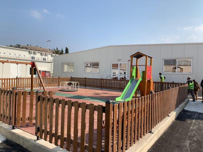 Children’s playground at the reception centre on Leros