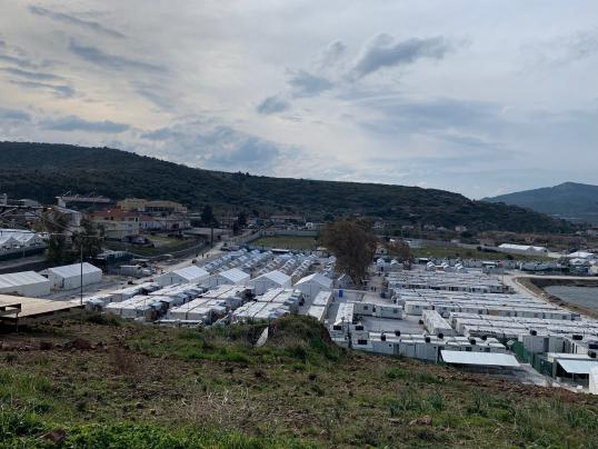 Temporary centre on Lesvos with winterised houses and living containers, December 2021