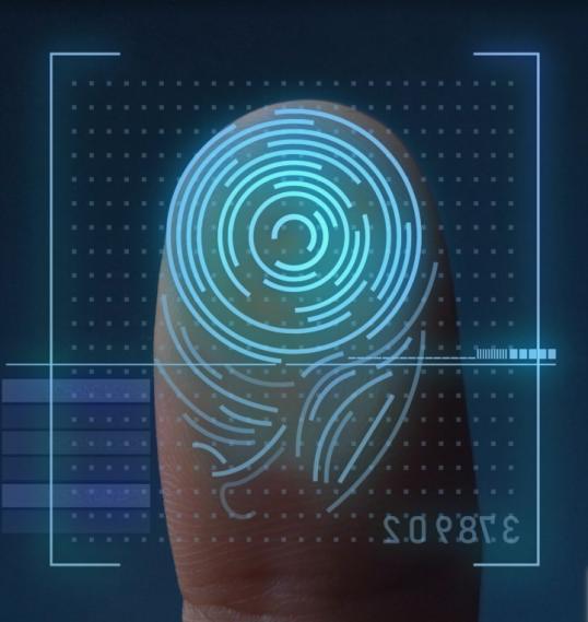 Image of a digital fingerprint on a blue background.