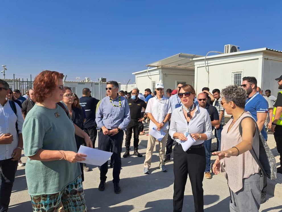 Deputy Director-General of DG HOME, Beate Gminder, visits the site of Pournara First Reception Centre