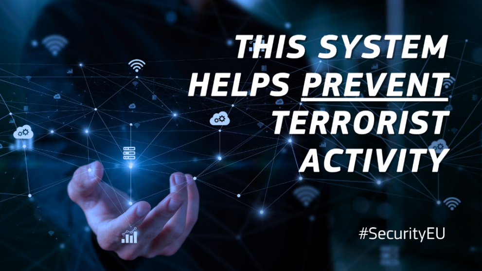 The image displays a short text saying: This system helps prevent terrorist activity.