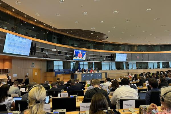 Photo of the hearing at the LIBE committee, where we see Commissioner Johansson speaking at the centre of the panel.